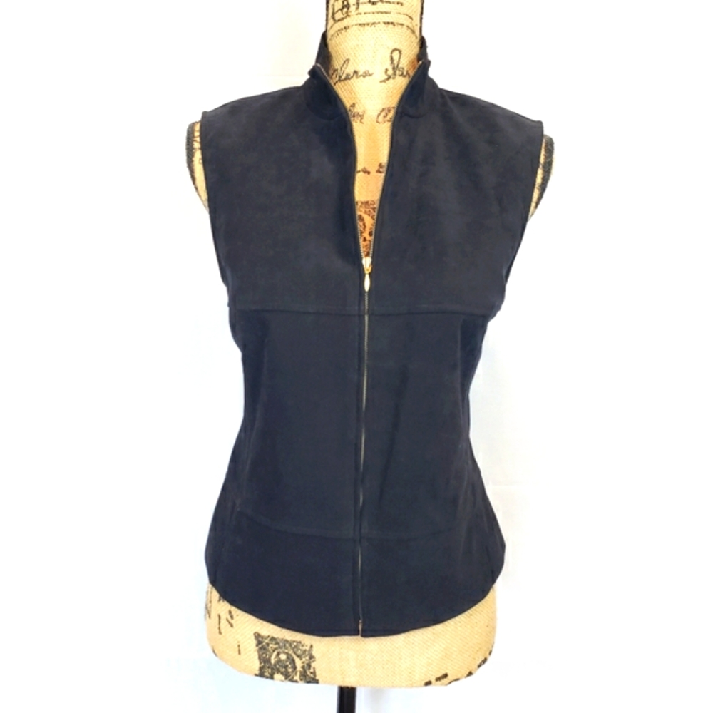 Worthington Stretch Black Women's Zip Suede Like Vest